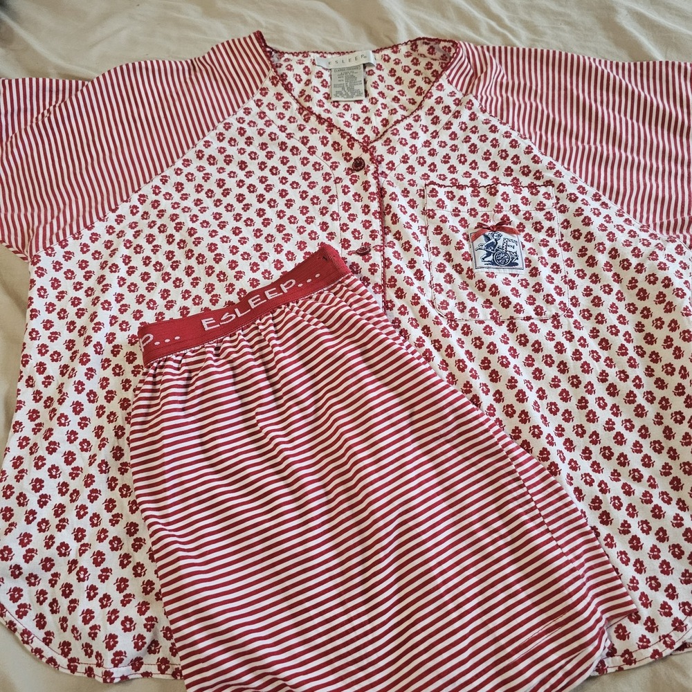 Vintage 90s ESleep Pajama 2 piece Set Sleep Sz Large Red/White